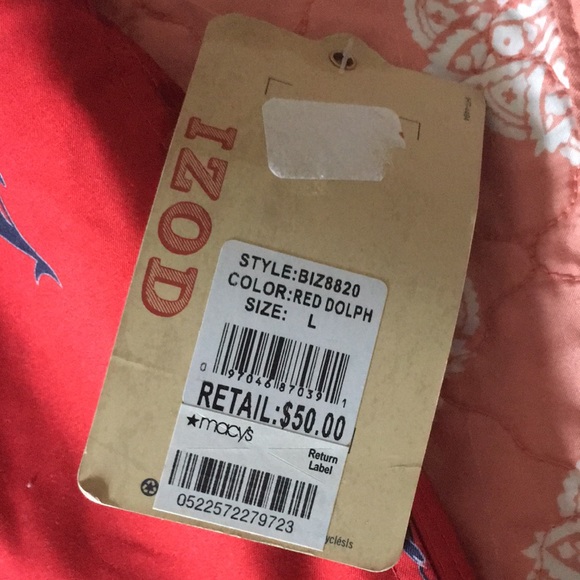 IZOD BOARD SHORTS BATHING SUIT TRUNKS RED MENS SIZE LARGE L DOLPHIN PRINT NEW ! - Picture 2 of 5